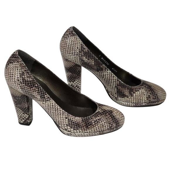 Stuart Weitzman Snakeskin Print Leather Block Heel Round Toe Pumps Heels 8.5‎ - Picture 2 of 10
